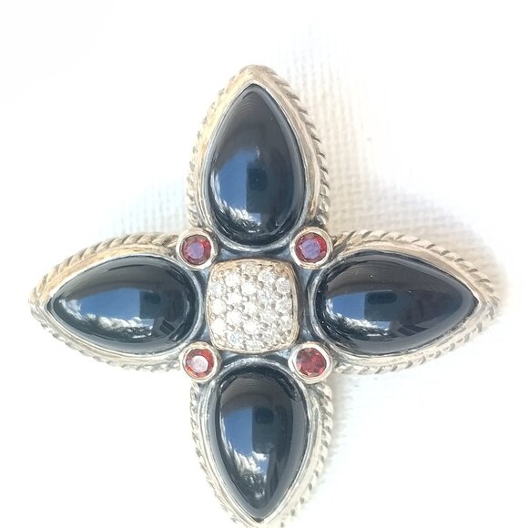 David Yurman Renaissance Vintage Pendant With Diamods and Black Onyx and Ruby's - Picture 1 of 4